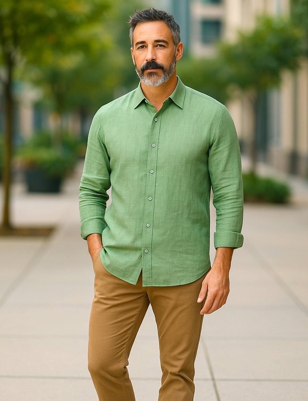 Tiglio Sport Men’s Long Sleeve Button Up Green XL