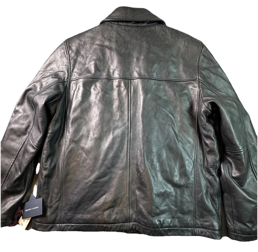 NWT Tommy Hilfiger Mens Genuine Leather Bomber Jacket Size XL Black