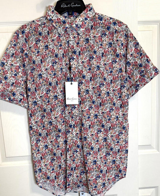 Robert Graham Men’s Medium Short Sleeve Floral Print Button Down NWT