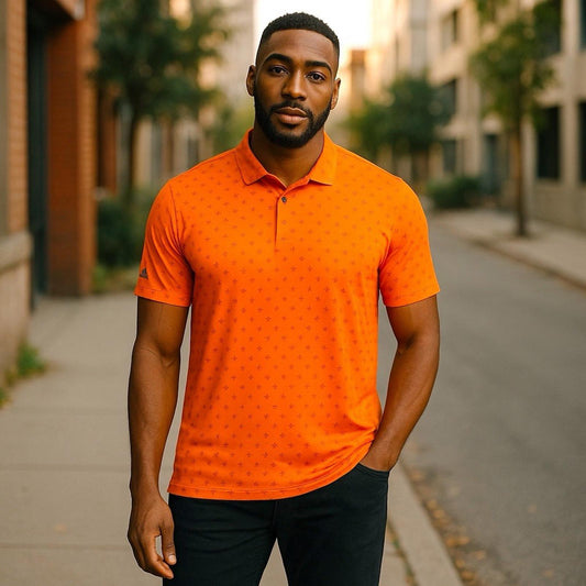Antigua Men’s Size Large Golf Polo Short Sleeve Spark Print Burnt Orange NWT