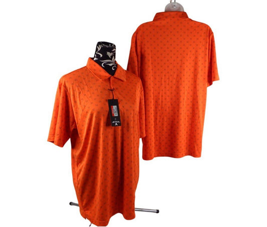 Antigua Men’s Size Large Golf Polo Short Sleeve Spark Print Burnt Orange NWT