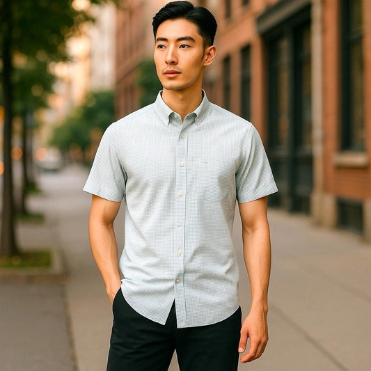 Cremieux Premium Men’s Stretch Blue Print Button Up Short Sleeve Shirt Large NWT