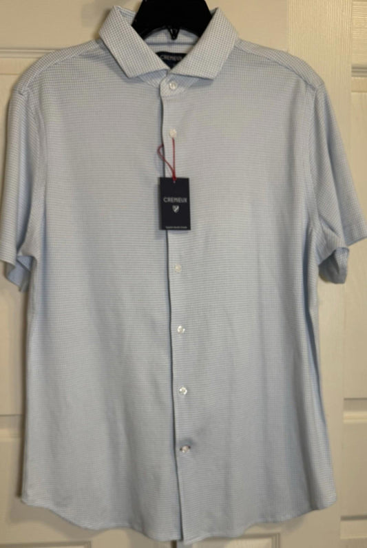 Cremieux Premium Men’s Stretch Blue Print Button Up Short Sleeve Shirt Large NWT